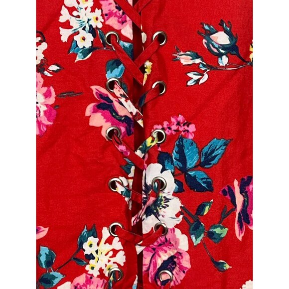 Trixxi Red Floral Fit & Flare Mini Sundress M Boho Stripe Hem Summer Casual - Picture 14 of 14